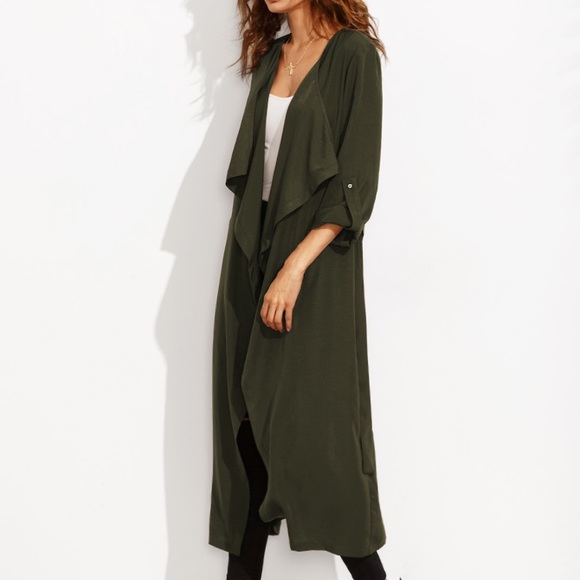 NWT Rolled Sleeve Split Back Self Tie Trench Coat - Picture 3 of 8